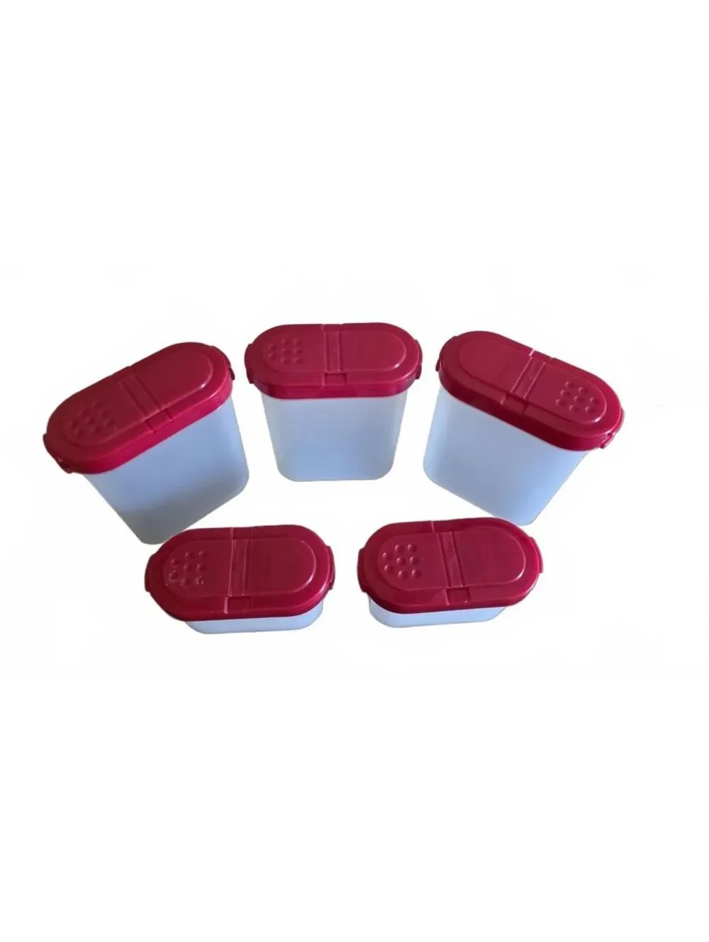 5 Tupperware Modular Mates Spice Shaker Set Red Lids 10pcs